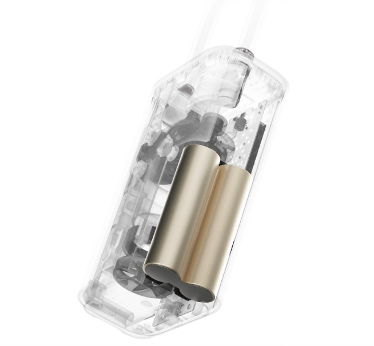 Vue en transparence du Xiaomi Air Compressor 3 et de ses deux batteries